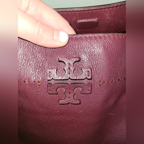 Tory Burch Designer McGraw Leather Burgundy Tote Purse Handbag - Picture 9 of 12